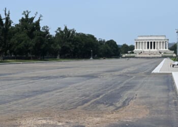 A view of the Lincoln Memorial Reflecting Pool on the National Mall in Washington, D.C., on July 15, 2026.