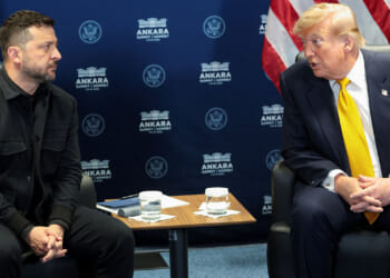 President Donald Trump holds a bilateral meeting with Ukrainian President Volodymyr Zelenskiy alongside the NATO leaders summit at the Bestepe Presidential Compound in Ankara, Turkey, July 8, 2026. REUTERS/Jonathan Ernst