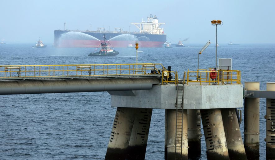 An oil tanker approaches the new Jetty during the launch of the new oil facility in Fujairah, United Arab Emirates, Sept. 21, 2016. (AP Photo/Kamran Jebreili, File)