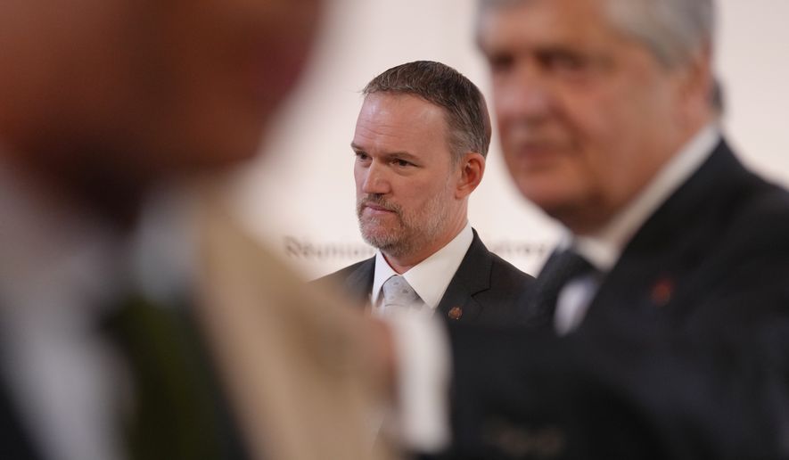 U.S. Trade Representative Jamieson Greer arrives for the G7 trade meeting in Paris, Wednesday, May 6, 2026. (AP Photo/Aurelien Morissard, Pool)