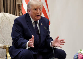 President Donald Trump gestures as he speaks during bilateral meeting at the Bestepe Presidential Compound, following Trump’s arrival to attend the annual NATO Summit on July 7, 2026 in Ankara, Turkey. (Win McNamee/Getty Images)