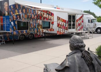 The VA250 Mobile Museum experience is an expandable tractor trailer.