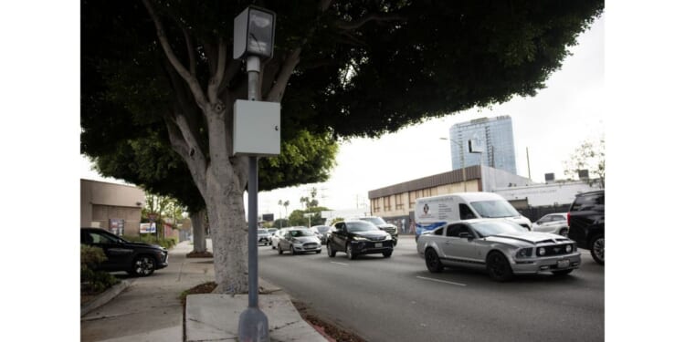 Automated License Plate Readers are seen at an intersection in Culver City, California, in a file photo from November 2025.