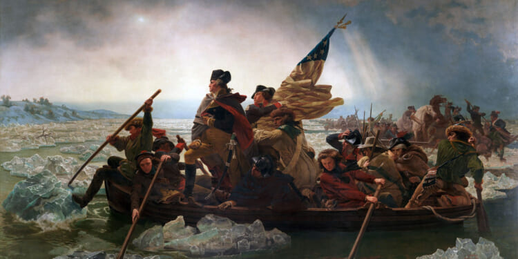 The famous "Washington Crossing the Delaware" painting by Emanuel Leutze.