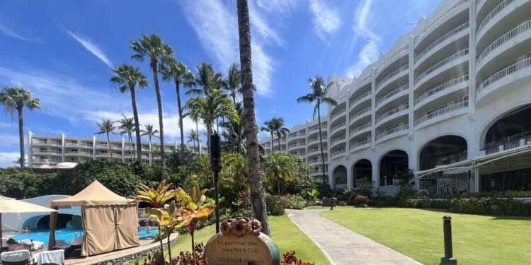 Swimming pool, cabanas and guest room buildings at the Fairmont Kea Lani resort, on Wailea, Maui, Hawaii, United States, on July 18, 2026.