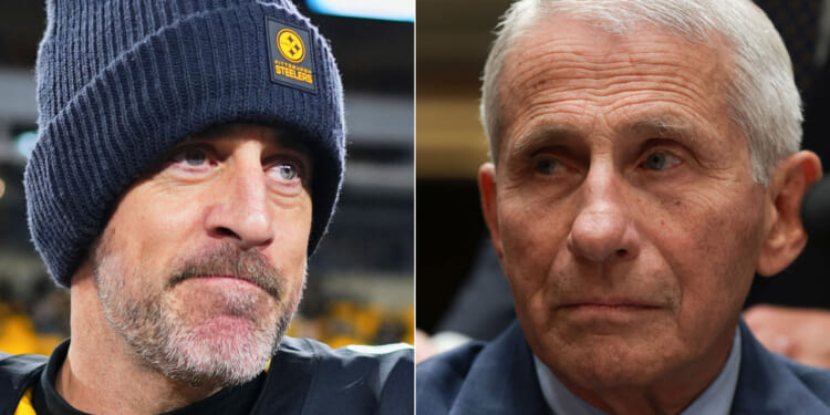 Split image: On the left, a man in a dark knit hat and sports attire looks to the side. On the right, an older man in a suit—reminiscent of Fauci—looks thoughtful and serious.