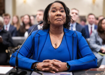Regina Wallace-Jones, CEO of ActBlue, prepares to testify during the House Administration Committee hearing titled "Preventing Fraudulent Donations: Transparency, Verification, and Accountability," in Longworth building on Wednesday, June 10, 2026. Wallace-Jones invoked her Fifth Amendment privilege. (Tom Williams/CQ-Roll Call, Inc via Getty Images)