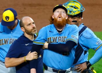 Brewers pitcher nailed by 106 mph liner, exits after one pitch