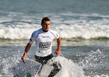 Arran Strong of Great Britain looks on during Qualifying Round 2 of the ABANCA Pantin Classic Galicia Pro on Aug. 21, 2020, in Pantin Beach, La Coruna, Spain.