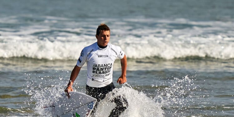 Arran Strong of Great Britain looks on during Qualifying Round 2 of the ABANCA Pantin Classic Galicia Pro on Aug. 21, 2020, in Pantin Beach, La Coruna, Spain.