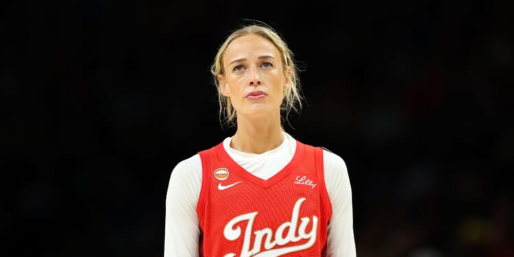 Sophie Cunningham #8 of the Indiana Fever looks on against the Minnesota Lynx in the fourth quarter at Target Center on Aug. 2, 2026, in Minneapolis, Minnesota.