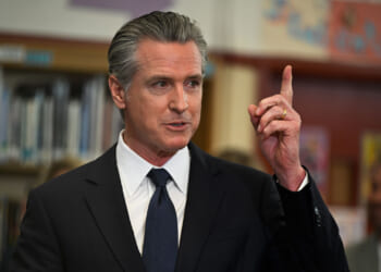 Governor Gavin Newsom speaks during a press conference at San Lorenzo High School as he signs executive order to expand womenâs access to capital and wealth-building opportunities in partnership with First Partner Siebel Newsom in San Lorenzo, California, United States on March 18, 2026. (Photo by Tayfun Coskun/Anadolu via Getty Images)