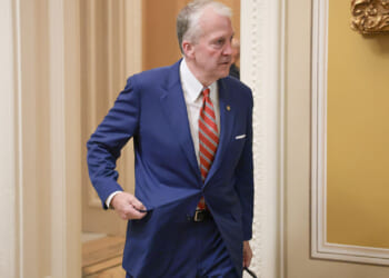 Sen. Dan Sullivan (R-Alaska) arrives to a lunch with Senate Republicans at the U.S. Capitol Building on August 06, 2026 in Washington, DC. (Anna Moneymaker/Getty Images)