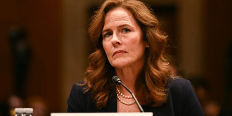 Supreme Court Justice Amy Coney Barrett speaks to the Senate Appropriations Subcommittee on Financial Services on July 14, 2026.