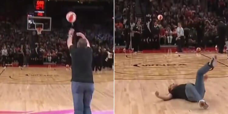 The half-court shot attempt did not end well for one fan in Portland.