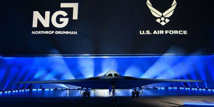 The B-21 Raider is seen in a file photo dated Dec. 2, 2022, when the aircraft was unveiled during a ceremony at Northrop Grumman's Air Force Plant 42 in Palmdale, California.