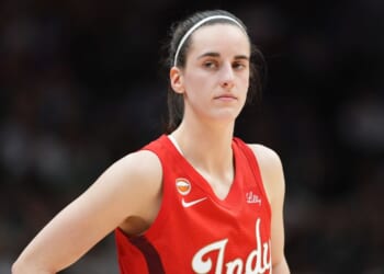 Caitlin Clark of the Indiana Fever looks on during the second half against the Seattle Storm at Climate Pledge Arena on July 28, 2026, in Seattle, Washington.