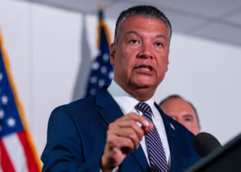 Senator Alex Padilla (D-CA) speaks alongside Democratic Senate Judiciary Committee members during a news conference on the nomination of acting Attorney General Todd Blanche alongside on Capitol Hill on July 15, 2026 in Washington, DC. During Blanche's tenure as acting Attorney General the Justice Department has been under scrutiny for pushing President Trump's 1.8 billion dollar "anti-weaponization" fund and its handling of the Epstein files. (Photo by Eric Lee/Getty Images)