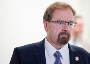 Rep. Chuck Edwards (R-NC) departs from a House Republican Conference meeting.