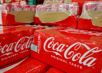 Cases of Coca-Cola soft drink are displayed for sale at a Costco warehouse store on July 29, 2026, in Arlington, Virginia.