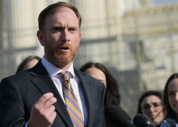 West Virginia Attorney General John McCuskey speaks outside the Supreme Court building to the press on January 13, 2026.