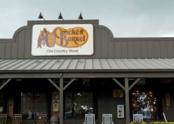 A Cracker Barrel in Florida City, Florida is pictured ahead of gray skies on August 27, 2025.