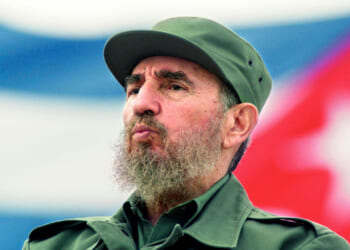 A close up of Fidel Castro as he observes the May Day parade at the Revolution Square in Havana, Cuba May 1, 1998.