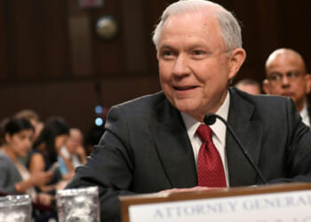 Attorney General Jeff Sessions arrives to testify during a US Senate Select Committee on Intelligence hearing on Capitol Hill.
