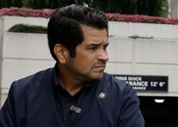 Rep. Jimmy Gomez of California' s 34th district is pictured in a 2025 photo outside the Roybal Federal building in Los Angeles.