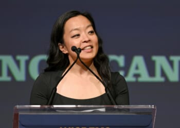 Wisconsin gubernatorial candidate Francesca Hong speaks on stage during Wisconsin Democrats 2026 Convention on June 14, 2026, in Madison, Wisconsin.