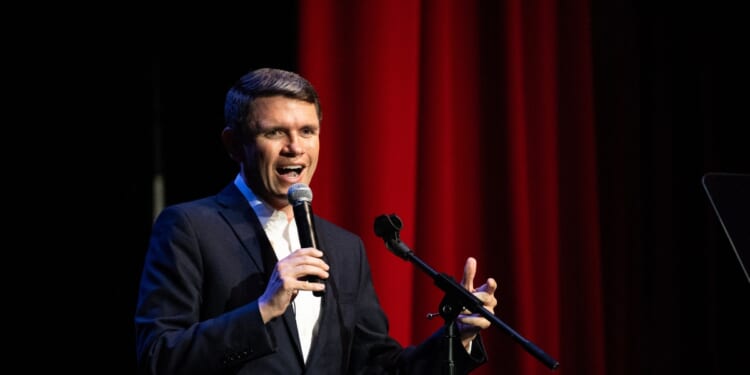 Democratic candidate for U.S. Senate James Talarico speaks during a campaign rally as part of his "New American Dream Tour" in Pasadena, Texas, on Aug. 9, 2026.
