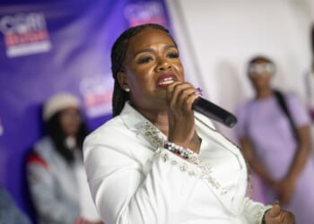 Rep. Cori Bush delivers her concession speech during a primary election watch party at Chevre Events on Aug. 6, 2024, in St. Louis, Missouri.