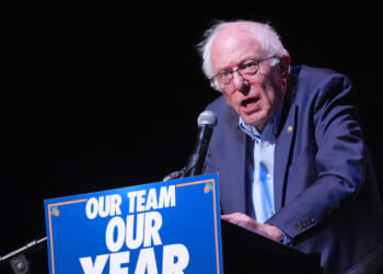 Sen. Bernie Sanders (I-Vermont) addresses the crowd during 'Get Out the Vote (GOTV)' rally at the Kings Theatre in Brooklyn in New York City, United States on June 18, 2026. The rally was held to support a slate of progressive candidates ahead of the New York primary election on June 23. (Photo by Selcuk Acar/Anadolu via Getty Images)