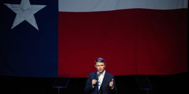 Democratic candidate for U.S. Senate James Talarico speaks during a campaign rally as part of his "New American Dream Tour" in Pasadena, Texas, on Aug. 9, 2026.