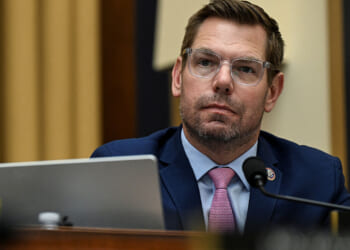 Rep. Eric Swalwell, D-Calif., attends a House Judiciary Committee hearing with FBI Director Kash Patel (not pictured), on Capitol Hill in Washington, D.C., Sept. 17, 2025. REUTERS/Annabelle Gordon