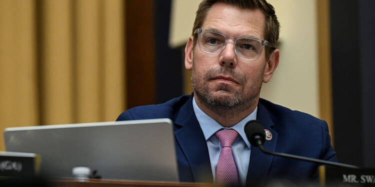 Rep. Eric Swalwell, D-Calif., attends a House Judiciary Committee hearing with FBI Director Kash Patel (not pictured), on Capitol Hill in Washington, D.C., Sept. 17, 2025. REUTERS/Annabelle Gordon