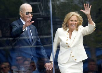Former First Lady Jill Biden and former President Joe Biden attend the opening ceremony of the Barack Obama Presidential Center in John Lewis Plaza on June 18, 2026 in Chicago.