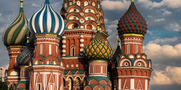 St. Basil’s Cathedral spires are pictured during the day.
