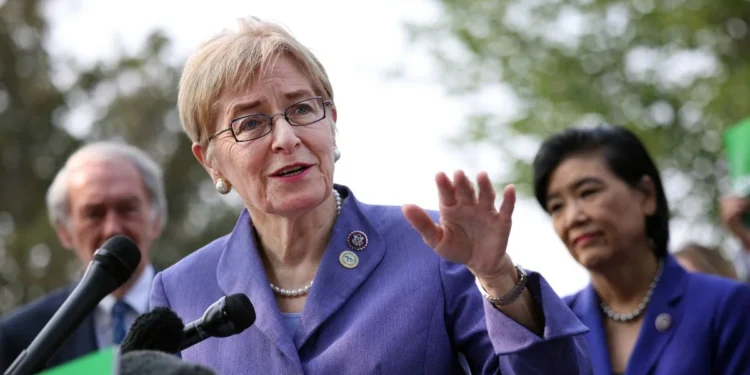 Rep. Marcy Kaptur speaks at a press conference urging the inclusion of the Civilian Climate Corps., a climate jobs program, in the budget reconciliation bill, outside of the U.S. Capitol on July 20, 2021, in Washington, D.C.