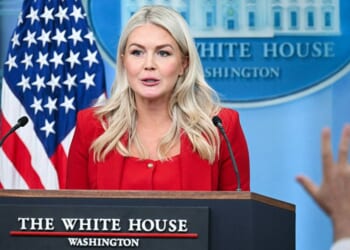 White House press secretary Karoline Leavitt speaks during a July 23 news briefing at the White House in Washington, D.C.