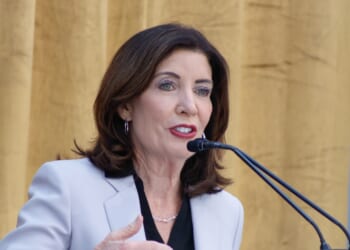 New York Gov. Kathy Hochul speaks during Eleanor's Legacy 25th Anniversary on April 24, 2026, in New York City.