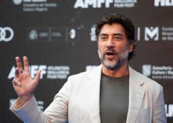 Spanish actor Javier Bardem waves during the closing gala of the 16th edition of the Atlantida Mallorca Film Festival in Palma de Mallorca, Spain, on Aug. 2, 2026.