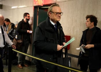 MS NOW anchor Lawrence O'Donnell, pictured in a Jan. 10, 2025 file photo outside the sentencing hearing of then-President-elect Donald Trump in a New York City courtroom.