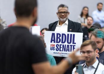 Democratic candidate for U.S. Senate in Michigan Abdul El-Sayed speaks to supporters during a rally.