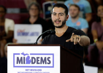 US Democratic Senate candidate from Michigan Abdul El-Sayed speaks during the Michigan Democratic Party General Election Kickoff Rally at Renaissance High School in Detroit, Michigan, on August 7, 2026. (Photo by JEFF KOWALSKY / AFP via Getty Images)