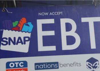 An EBT sign is displayed on the window of a grocery store on Oct. 30, 2025, in the Flatbush neighborhood of the Brooklyn borough in New York City.