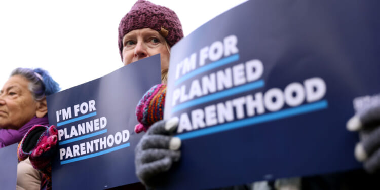 Boston, MA - November 12: Demonstrators held signs during a Planned Parenthood rally outside of the Moakley Federal Courthouse on November 12, 2025. (Photo by Jessica Rinaldi/The Boston Globe via Getty Images)