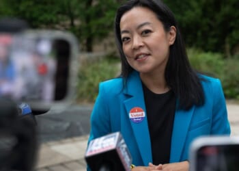 Democratic Wisconsin Gubernatorial candidate Francesca Hong speaks to reporters on Aug. 11 in Madison, Wisconsin.