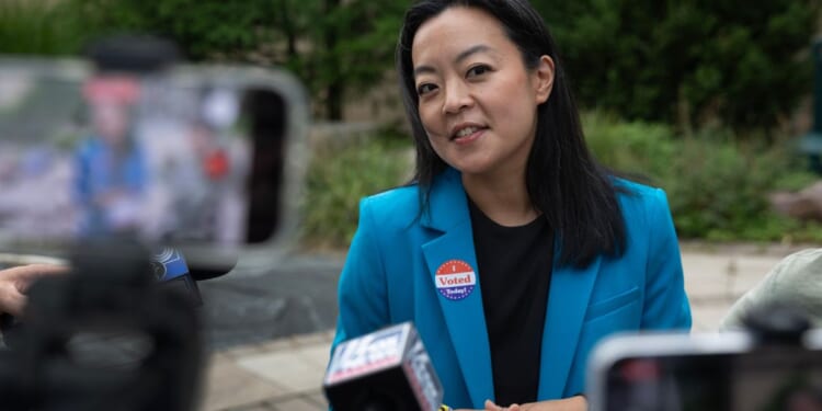 Democratic Wisconsin Gubernatorial candidate Francesca Hong speaks to reporters on Aug. 11 in Madison, Wisconsin.