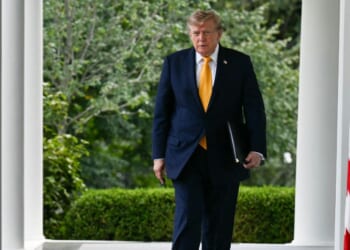 President Donald Trump arrives to speak in the Rose Garden of the White House in Washington, D.C., on Aug. 24, 2026.